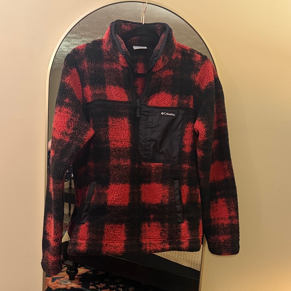 Columbia Red and Black Quarter Zip Fleece Jacket